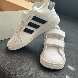 Adidas White Sneakers with Velcro Straps and Rubber Sole